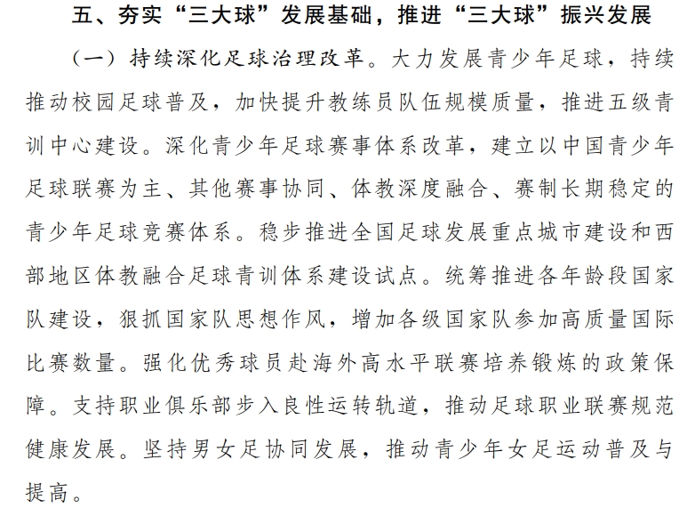 体育总局新政:强制球员留洋、青训五级中心、联赛规范——三大球振兴核心抓手 体育总局新政:强制球员留洋、青训五级中心、联赛规范——三大球振兴核心抓手